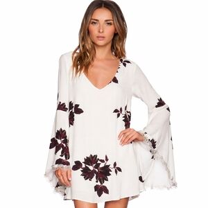 Free People Coachella Boho Bell Sleeve Floral Top Cream Black Flowy Festival